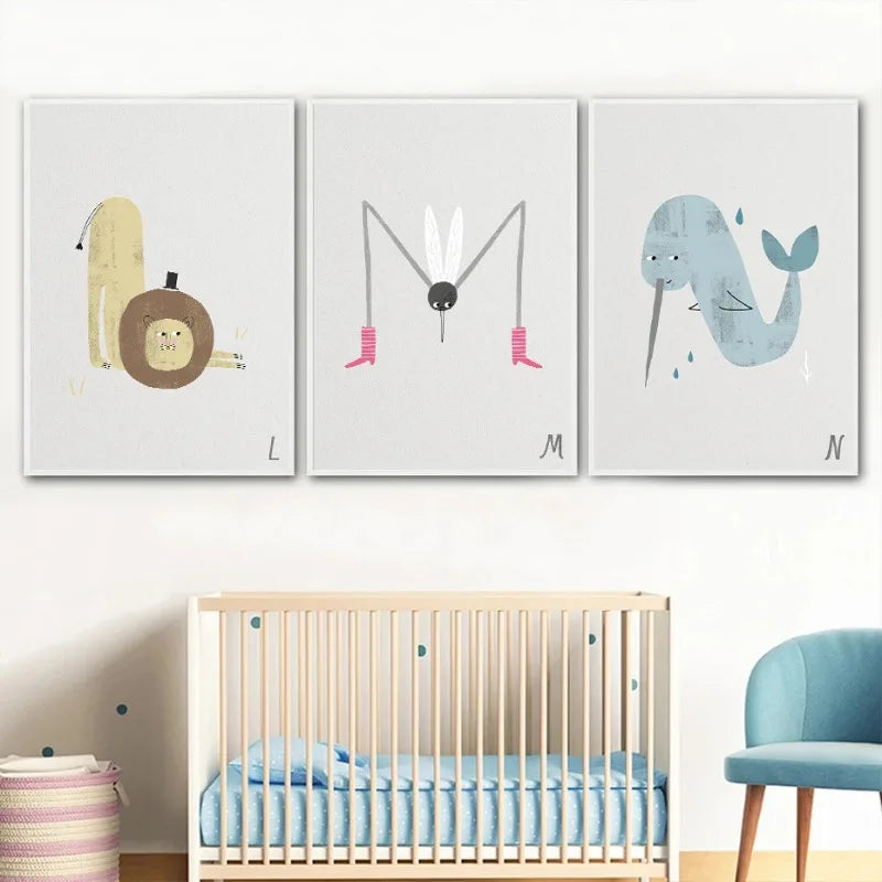 ABC Animal Alphabet Canvas Wall Art for Kids Nursery Room