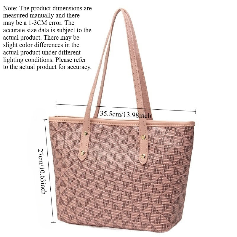 Women Stylish Large Capacity Handbag Triangle Print Zipper Tote Bag Fashionable Commuting Shoulder Bag Exquisite Zipper Handbag Peaceful Pleasures Health and Wellness pink