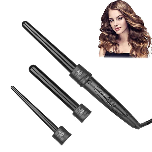 Curling Iron 3-In-1 Curly Hair Stick Set All-In-One Curly Hair Curler Interchangeable Ceramic Barrels Fast Heating Curler Peaceful Pleasures Health and Wellness