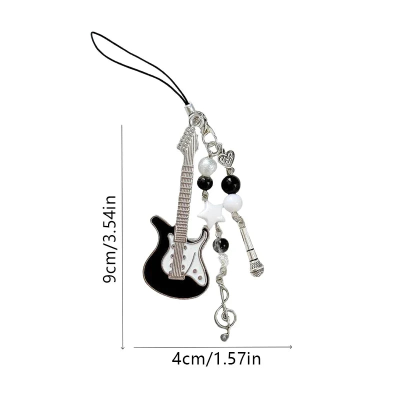 Guitar & Microphone Keychain Bag Charm | Music Lover Gift