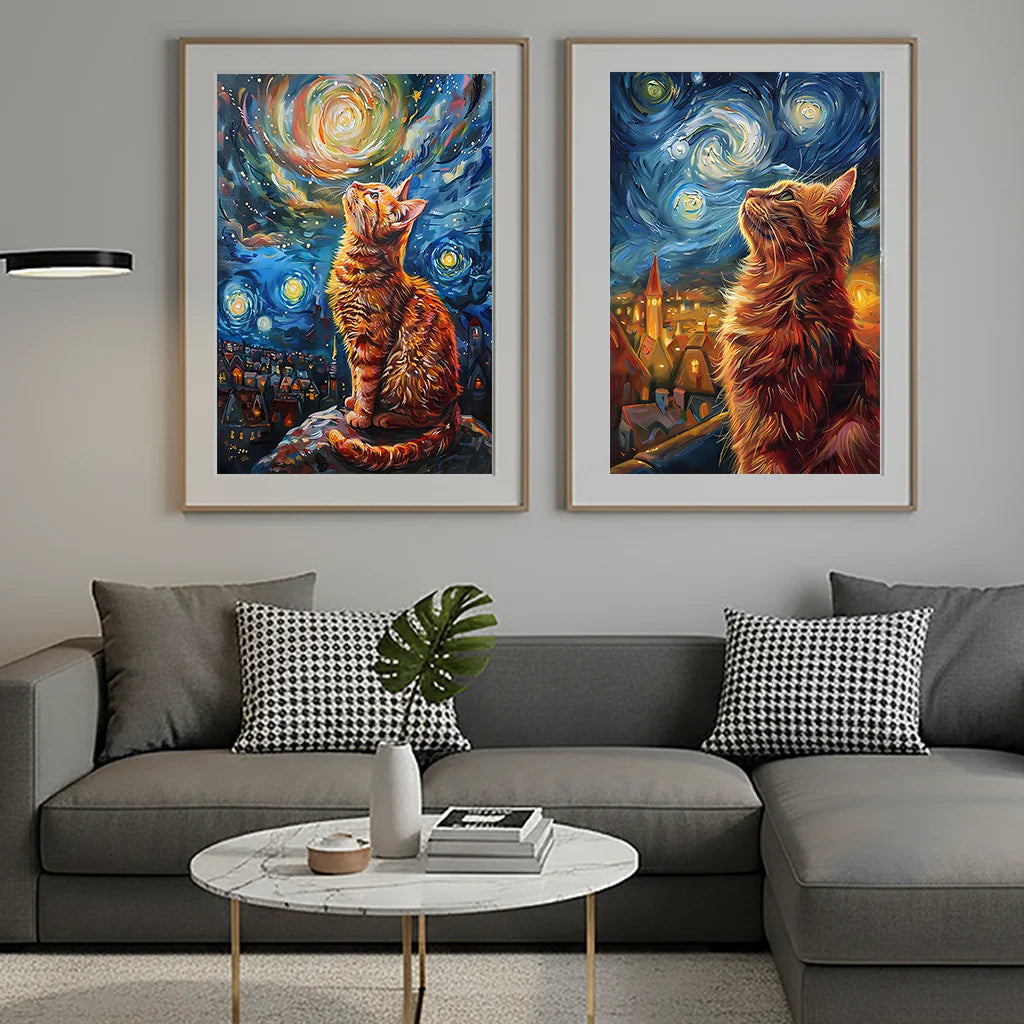 Nordic Impressionist Cat Canvas Wall Art | Tabby Poster Print Canvas Wall Art Peaceful Pleasures Health and Wellness