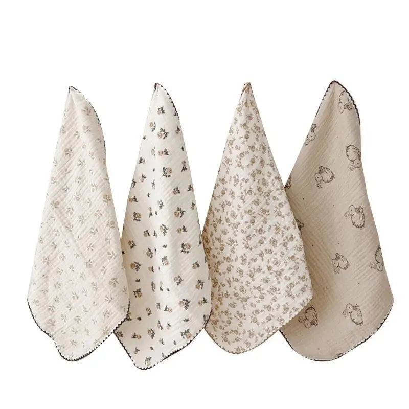 Baby Gauze Cotton Drool Bibs & Face Cloths – 4-Pack Newborn