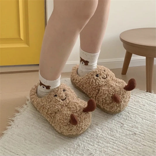 Creativity New Winter Cartoon Fun Peanut Warm Plush Slippers Indoor Fashion Casual Comfortable Non Slip Household Cotton Shoes Peaceful Pleasures Health and Wellness