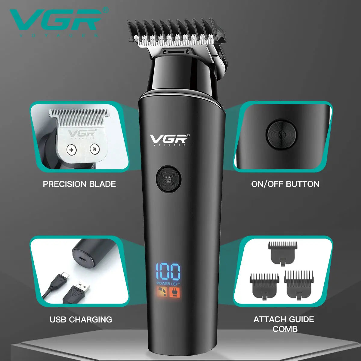 VGR Hair Trimmer 0mm Hair Clipper LED Display Hair Cutting Machine Professional Electric Rechargeable 0mm Trimmer for Men V-937 Peaceful Pleasures Health and Wellness