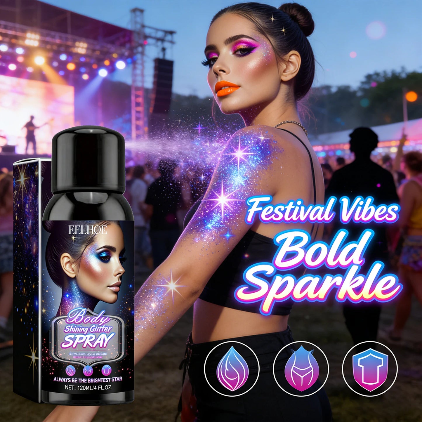 EELHOE Body Glitter Spray – Waterproof Shimmer 120ml Body Glitter Spray Peaceful Pleasures Health and Wellness