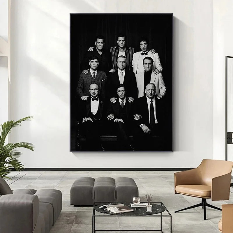 Black and White Mafia Boss Famous Gangster Character Photography Aesthetic Canvas Poster Wall Art Printed Home Decor Gift Peaceful Pleasures Health and Wellness