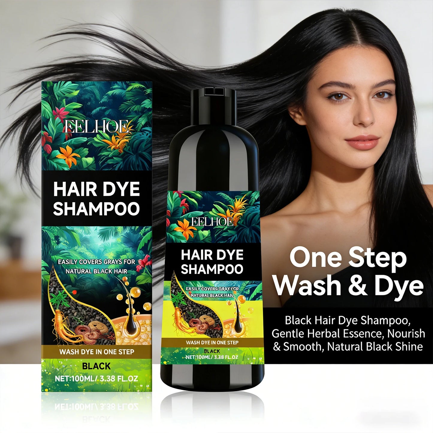 Black Hair Dyeing Shampoo Covering White Hair Enhancing Hair Shine Nourishing Root Beauty Hair Moisturizing Hairdressing Shampoo Peaceful Pleasures Health and Wellness