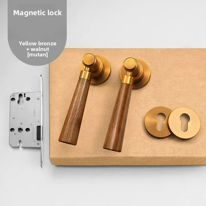 Retro Wooden Door Handle Lock | Silent Magnetic Split Lock