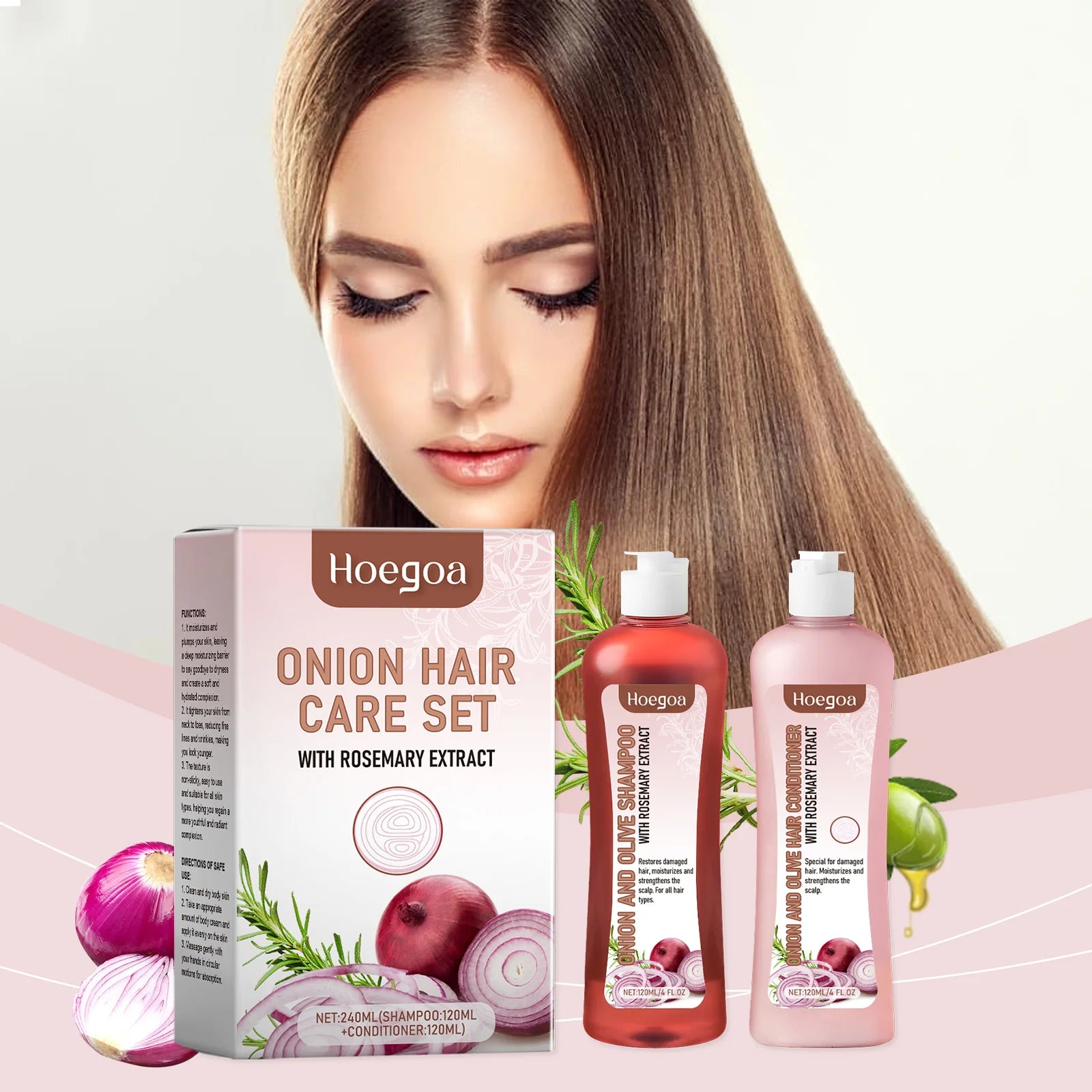 Rosemary Onion Shampoo and Conditioner Sets Anti Hair Loss Improve Rough Frizz Prevent Breakage Repair Damaged Hair Care Product Peaceful Pleasures Health and Wellness