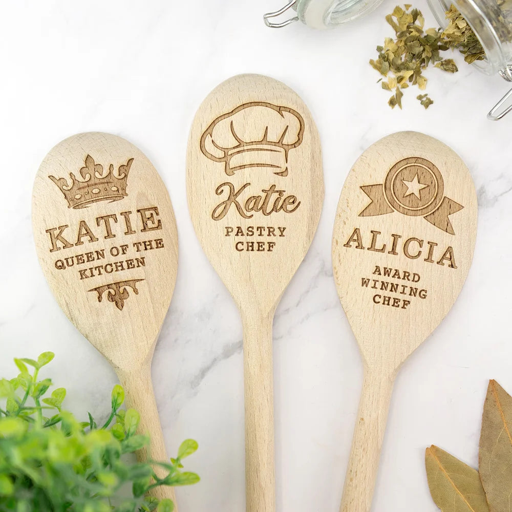 Custom Name Engraved Wooden Spoon Baker Chef Star Baking Cooking Supplies Birthday Christmas Housewarming Kitchen Decor Gift Peaceful Pleasures Health and Wellness