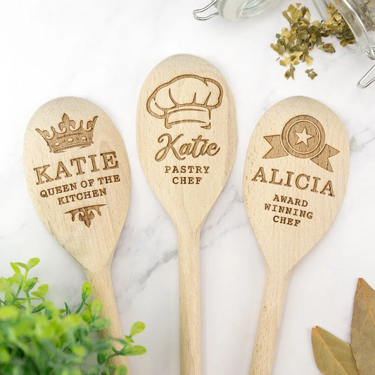 Custom Name Engraved Wooden Spoon Baker Chef Star Baking Cooking Supplies Birthday Christmas Housewarming Kitchen Decor Gift Peaceful Pleasures Health and Wellness