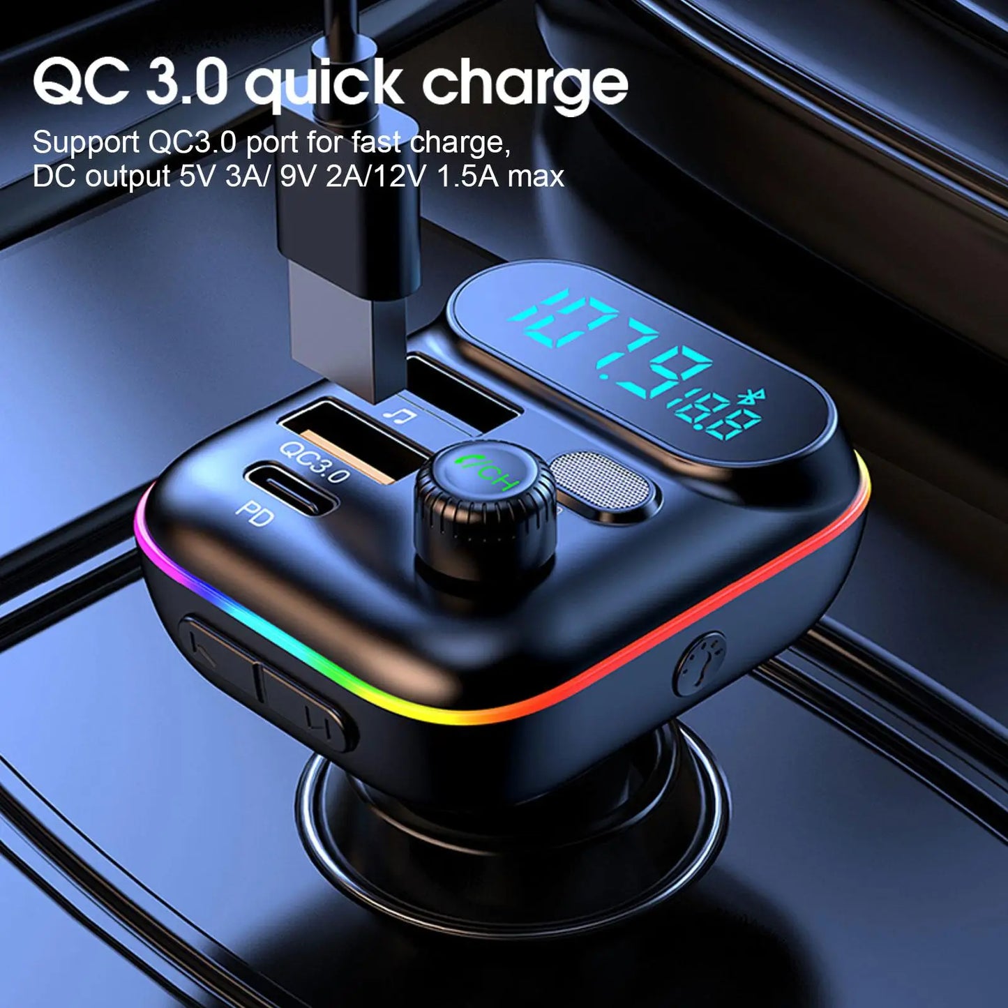 Car Bluetooth MP3 player FM Transmitter Bluetooth 5.0 FM Transmitter USB PD Car Fast Charger Electronic Accessories Peaceful Pleasures Health and Wellness