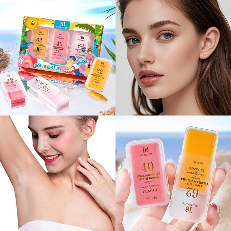3-Pack Alcohol-Free Solid Fragrance Balm | Unisex Floral Scent