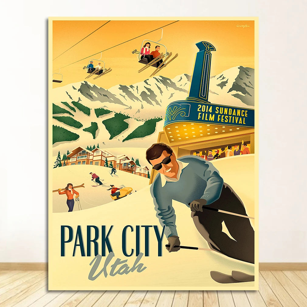 Retro Skiing Alps Switzerland Canvas Wall Art | Vintage Ski Poster