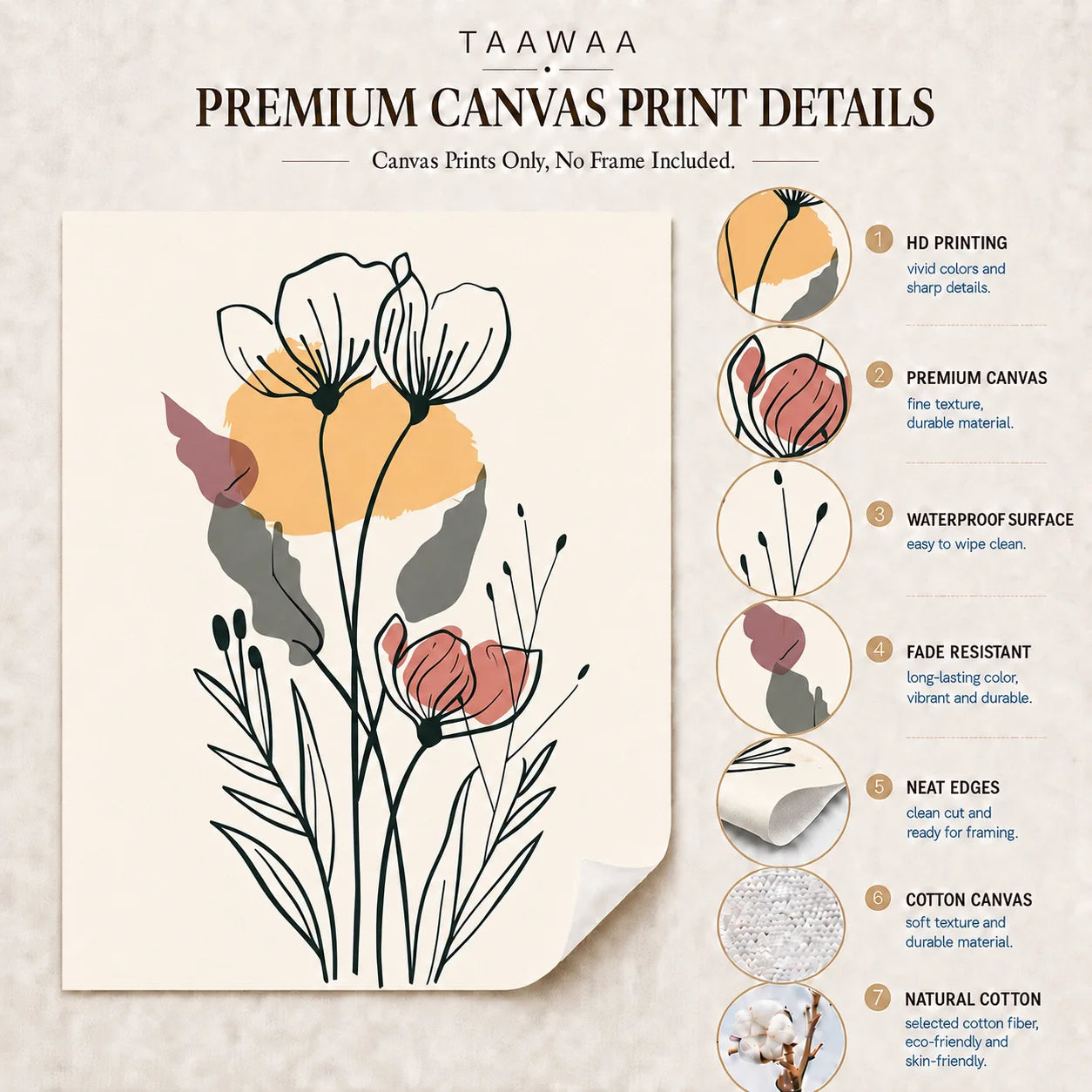 Boho Floral Canvas Wall Art | Minimalist Botanical Print Canvas Wall Art Print Peaceful Pleasures Health and Wellness