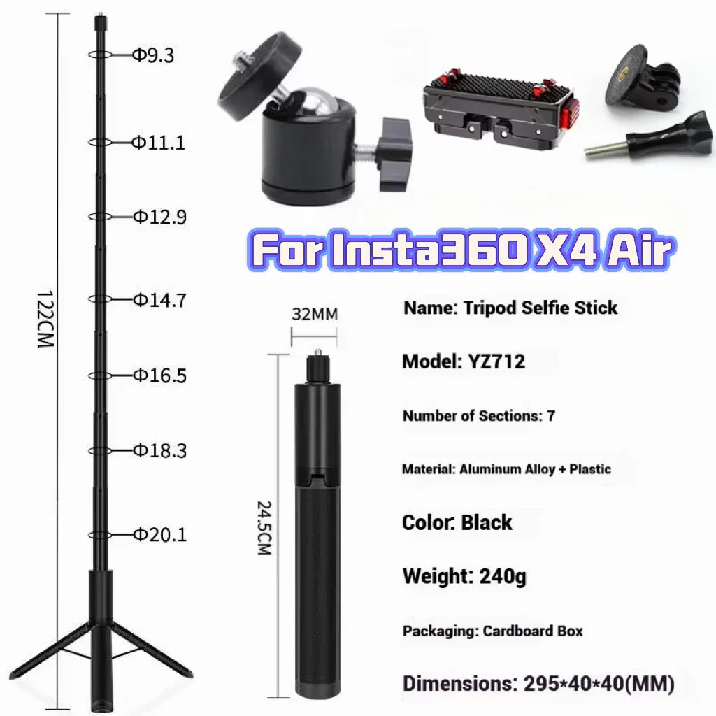 120cm Invisible Selfie Stick Tripod for GoPro, DJI & Insta360