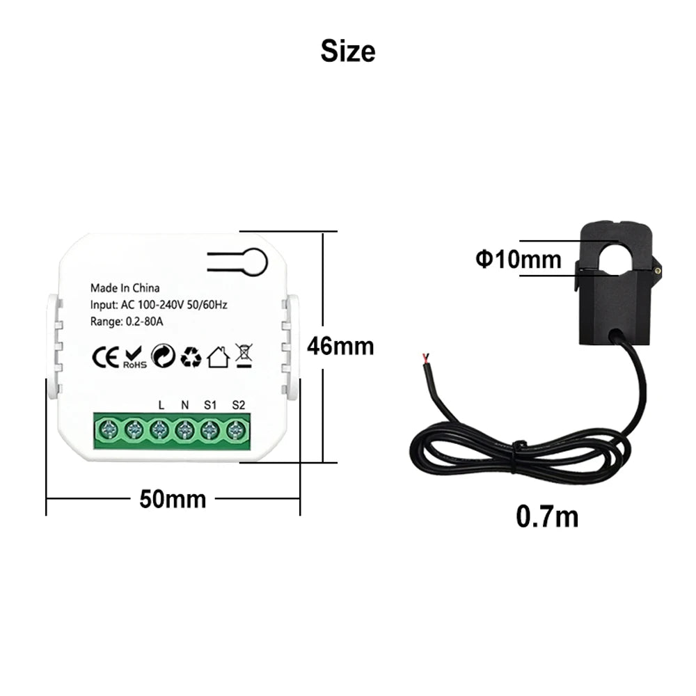 Tuya WiFi/ZigBee Energy Meter 80A Current Transformer Clamp KWh Power Monitor Electricity Monitor with Alexa Google Home Peaceful Pleasures Health and Wellness