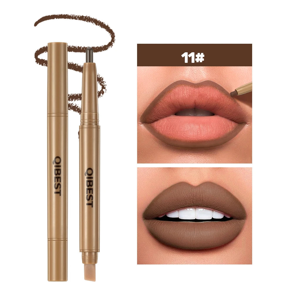 QIBEST Double Head Lip Liner&Brush Pen Mist Matte Velvet Contour Tint Lipstick Pencil Long Lasting Nude Brown Natural Lip Makeup Peaceful Pleasures Health and Wellness 11