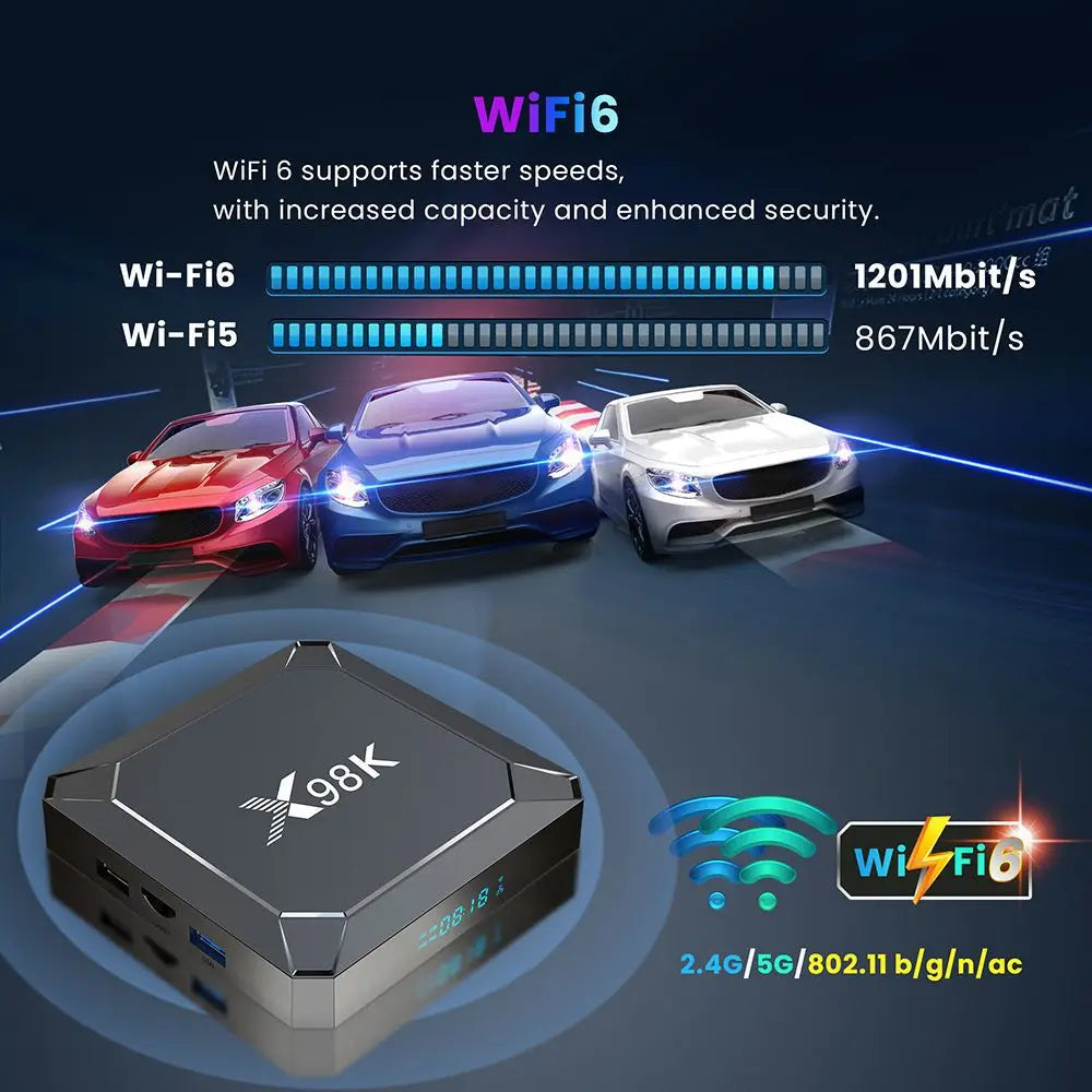 X98K Smart TV Box RK3528 Quad Core Cortex A53 Android 13 2GB RAM 16GB Optional 4GB 32/64/128GB ROM 2.4G 5G Dual WiFi6 BT5.X 100M Peaceful Pleasures Health and Wellness