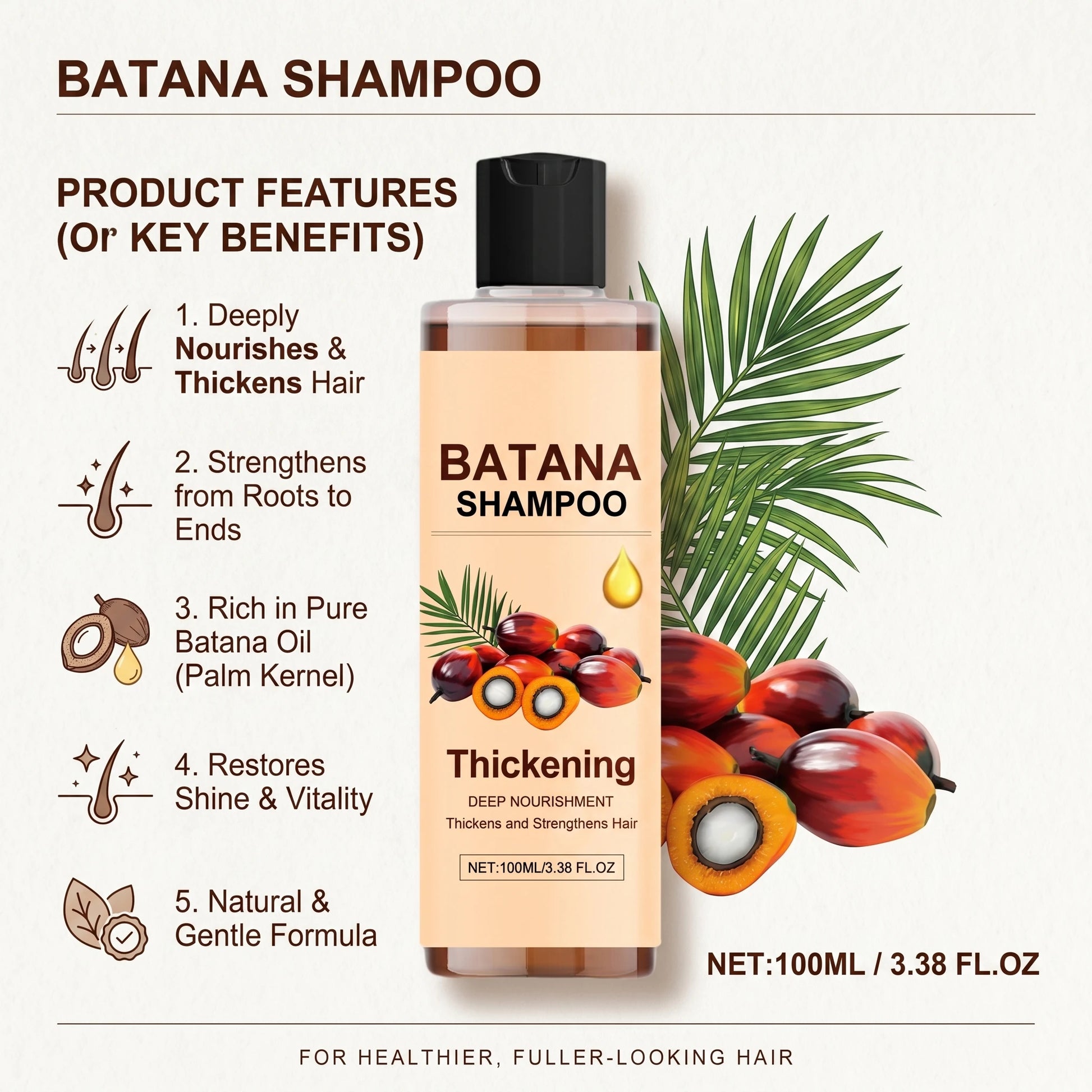 Batana Shampoo Hair Thickening & Strengthening Weak Roots Oil Control Reduce Breakage Voluminous Nourishing Hair Care Peaceful Pleasures Health and Wellness