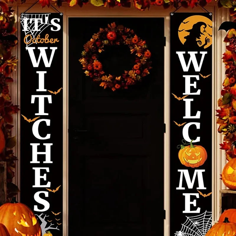 Halloween & Christmas Door Curtain Banner | Holiday Decor Flag