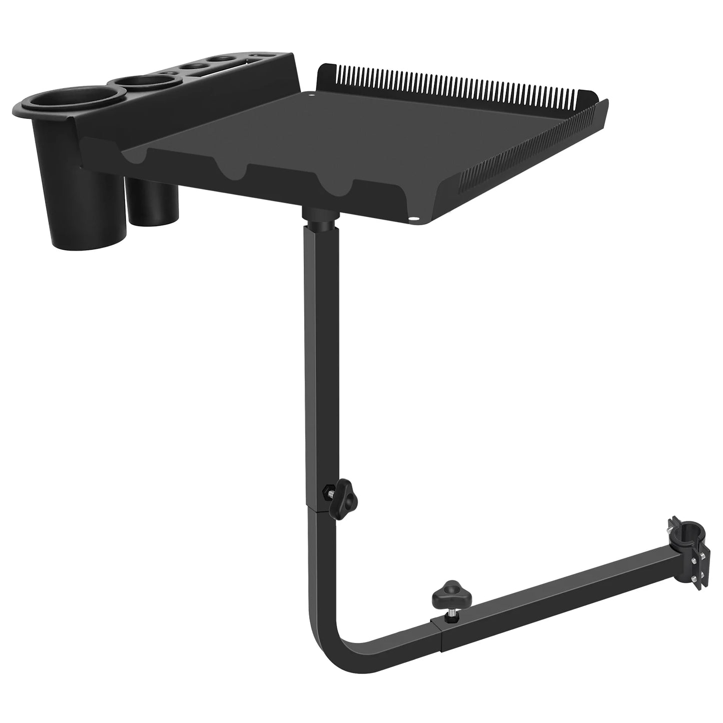 Barber Tray Cart Aluminum Tray Hairstylist Lnstalled On Chair Adjustable- Height 360-Degree Rotating Tray for Salon Spa Tattoo Peaceful Pleasures Health and Wellness black