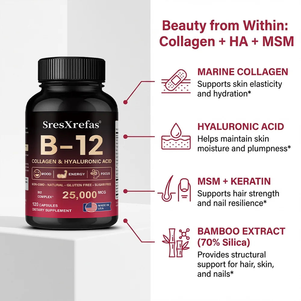 Vitamin B12 with Collagen & Hyaluronic Acid | Energy & Mood Support