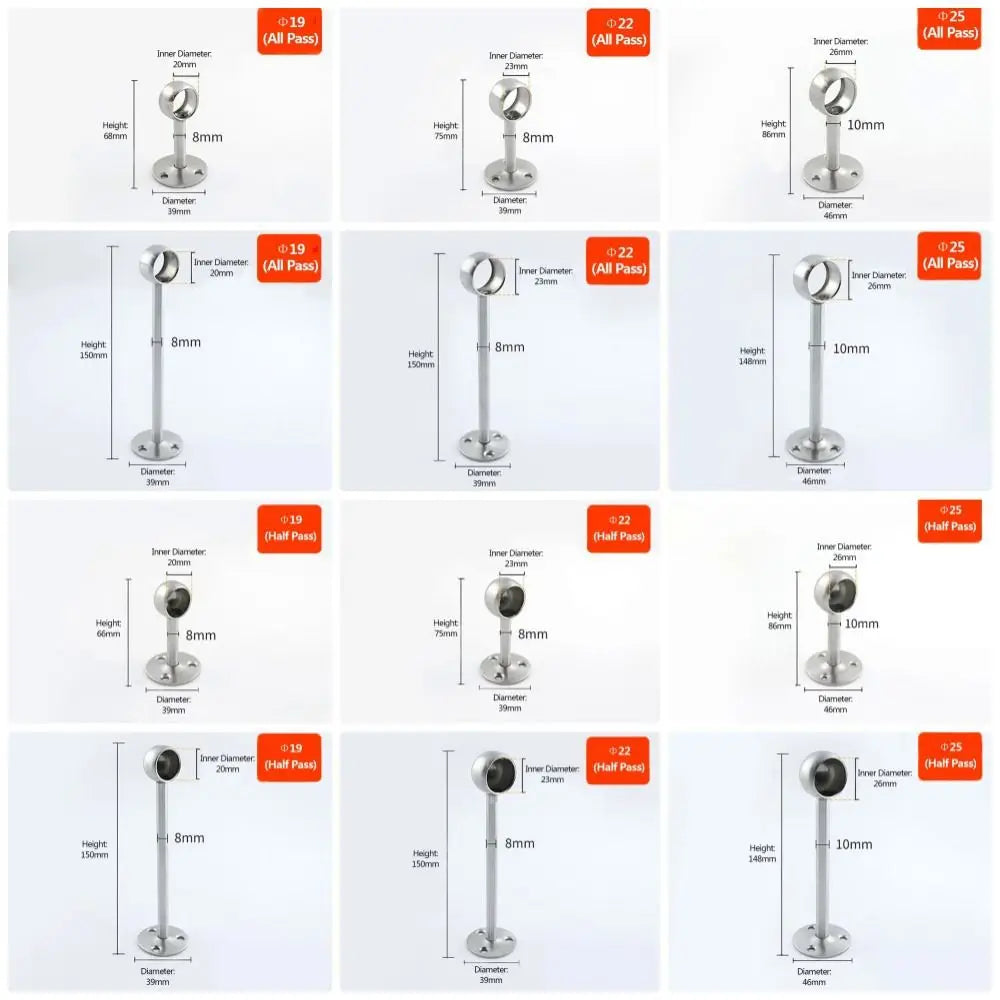 Stainless Steel Pipe Bracket 19/22/25mm | Wardrobe & Curtain Rod