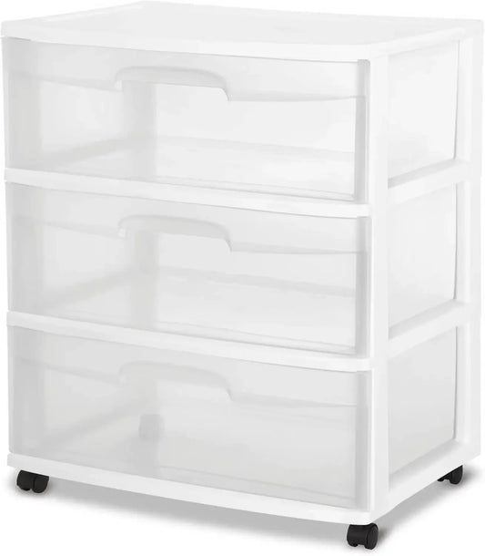 Medium Plastic Storage Cart 3 Clear Drawers & Wheels, White Peaceful Pleasures Health and Wellness United States
