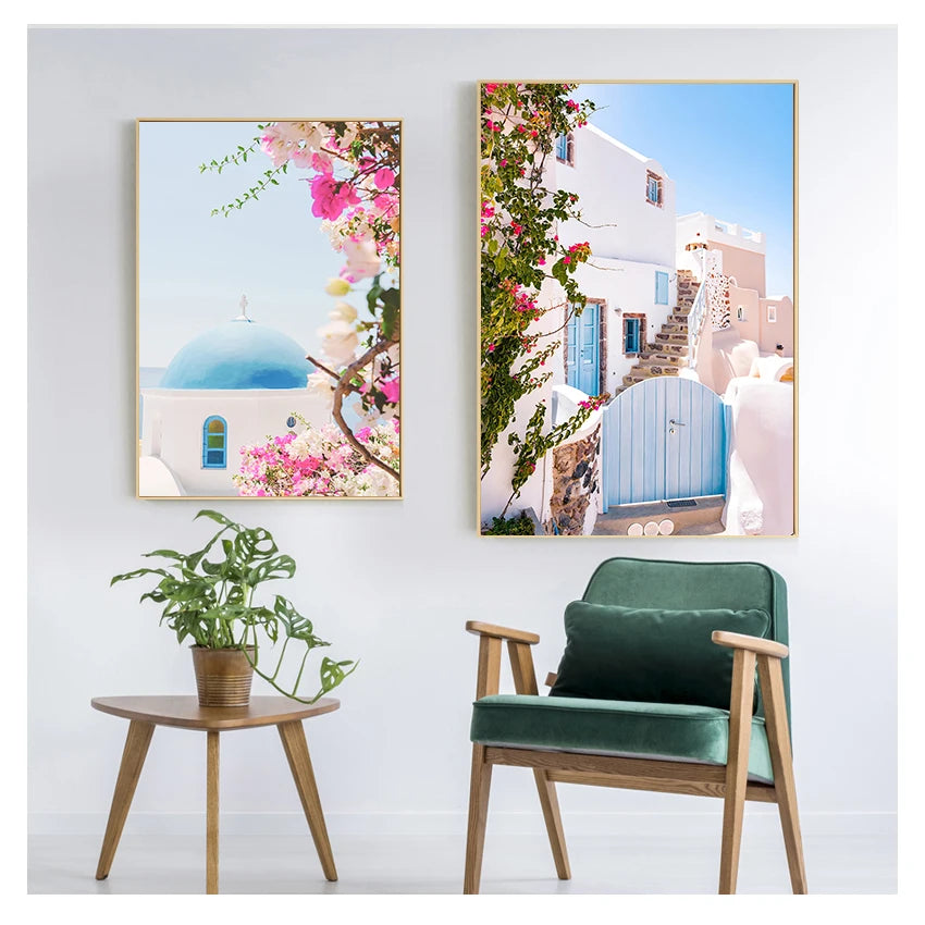 Greek Island Santorini Minimalist Canvas Wall Art | Travel Poster