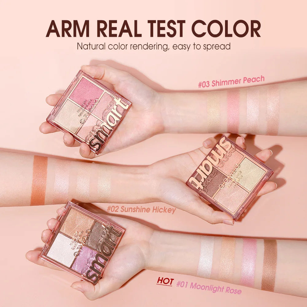 Four-color blush palette, finishing palette, pearlescent shimmer, shadow highlighting, long-lasting makeup effect Peaceful Pleasures Health and Wellness