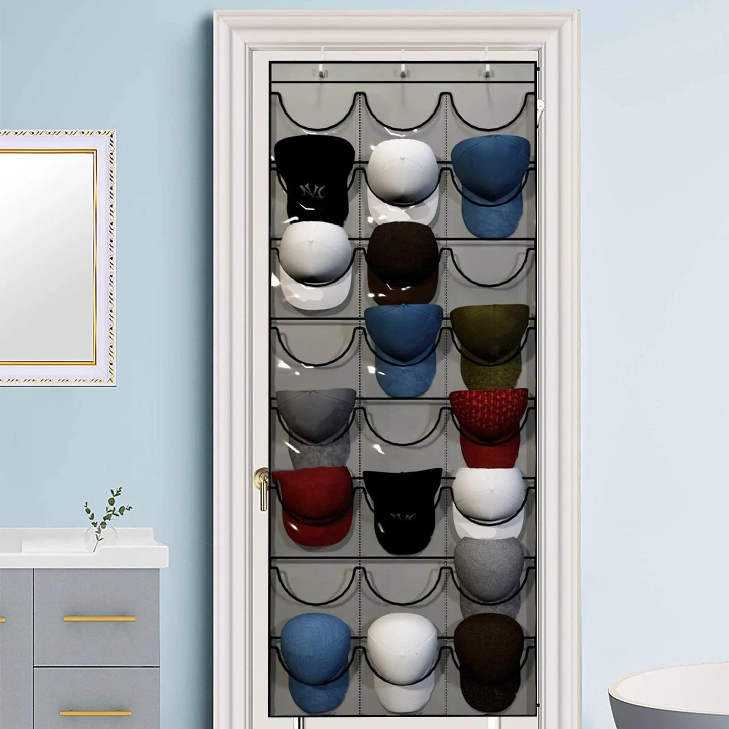 24-Pocket Baseball Cap Organizer – Over-Door Hat Rack Storage