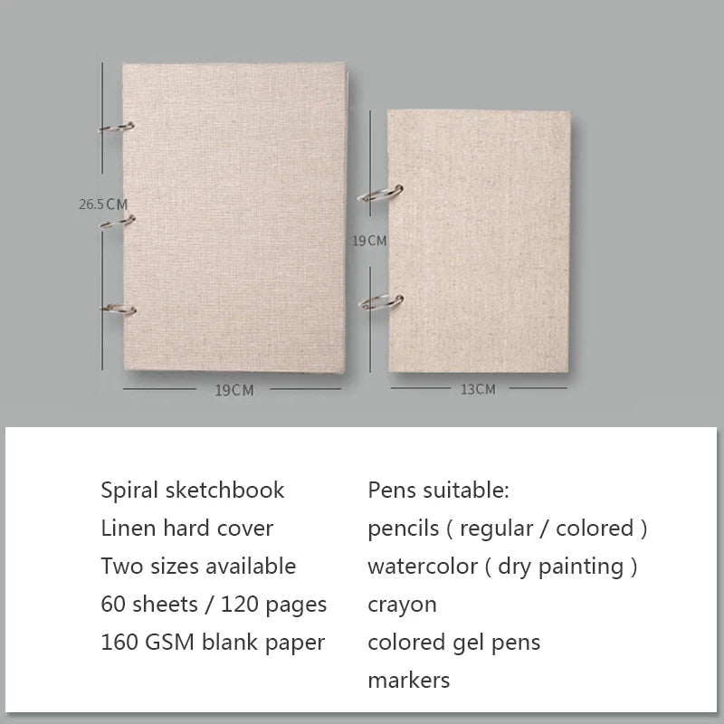 Retro Spiral Sketchbook Linen Hardcover 120 Pages 160GSM Refillable