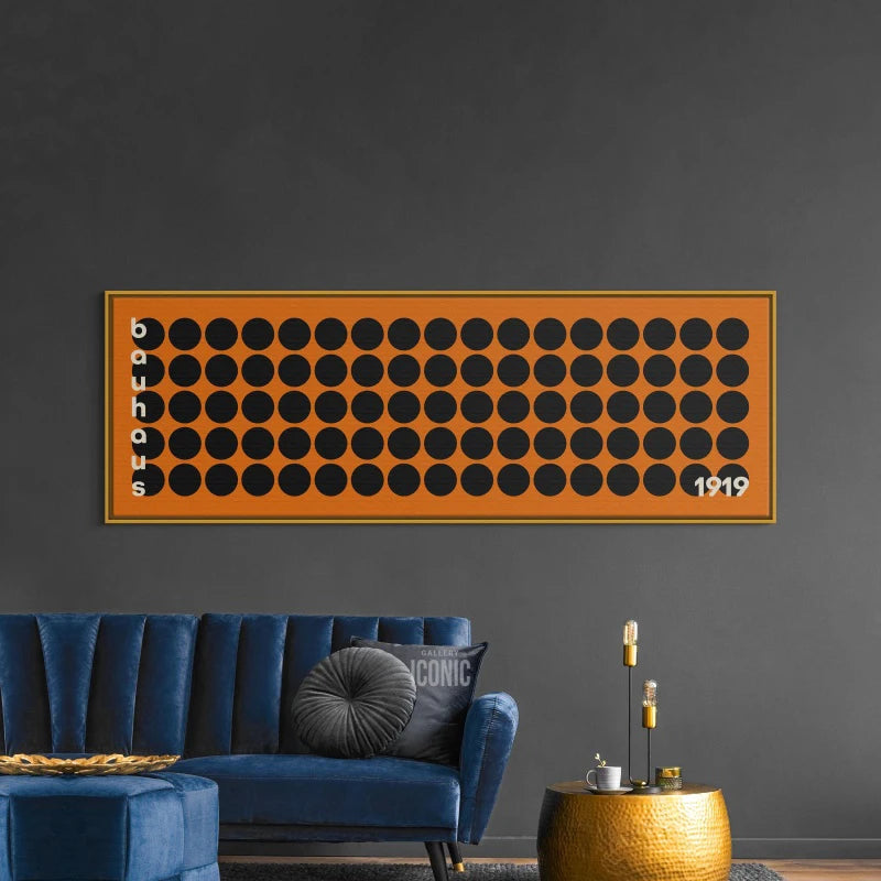 Mid-Century Modern Canvas Print Unframed Bauhaus Print Wide Panoramic Wall Art for Living Room Horizontal Canvas Black Circles Peaceful Pleasures Health and Wellness