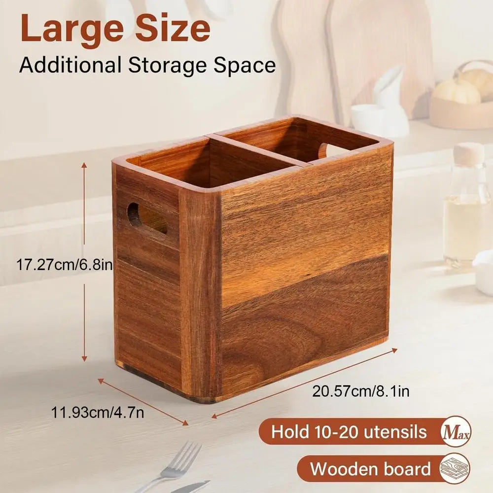 Kitchen Utensil Holder Wooden Desktop Silverware Organizer Divided Cutlery Rack For Home Apartment RV Party Christmas Country Peaceful Pleasures Health and Wellness China Mainland A