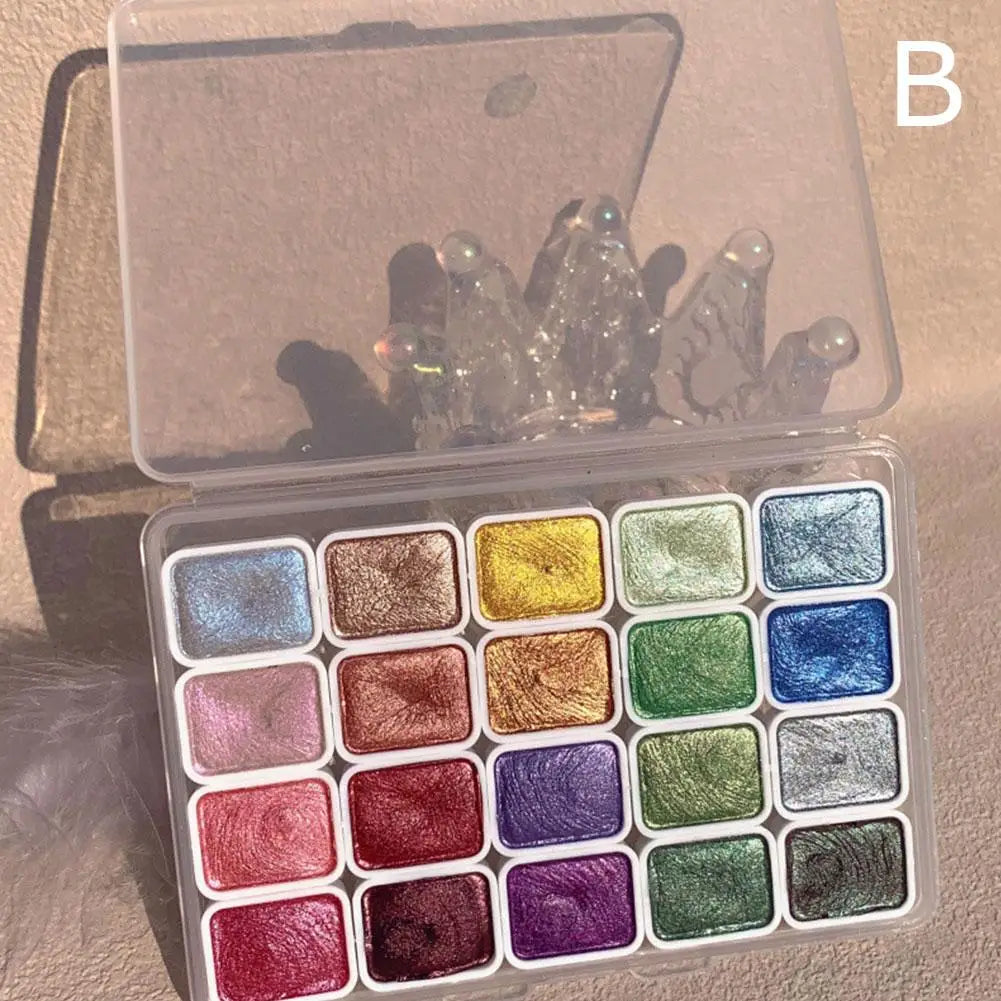 20-Color Pearlescent Metallic Watercolor Paint Set | Artists