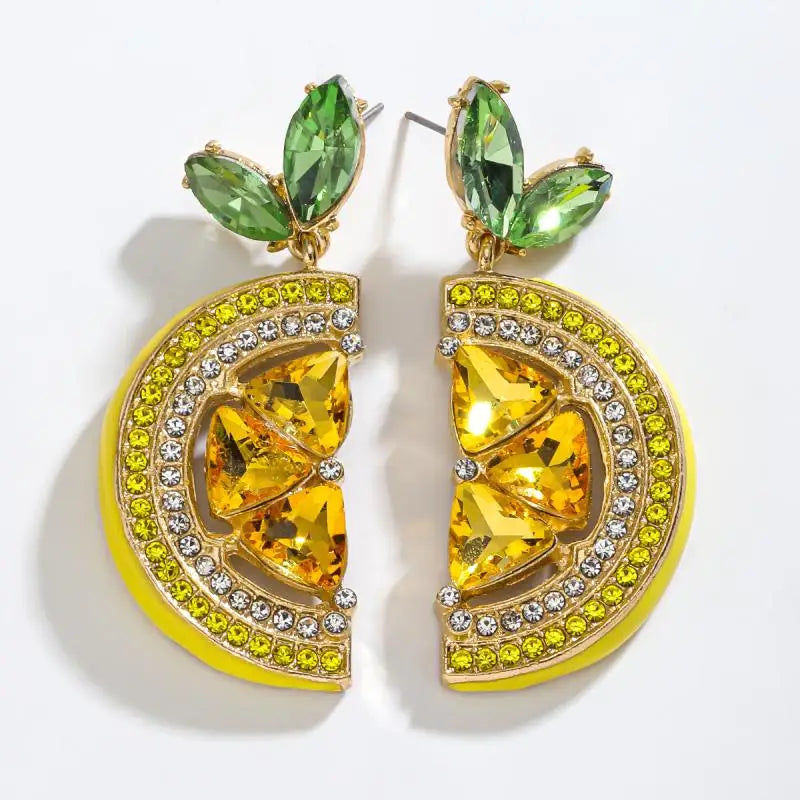 Rhinestone Lemon Dangle Earrings – Summer Beach Party Jewelry