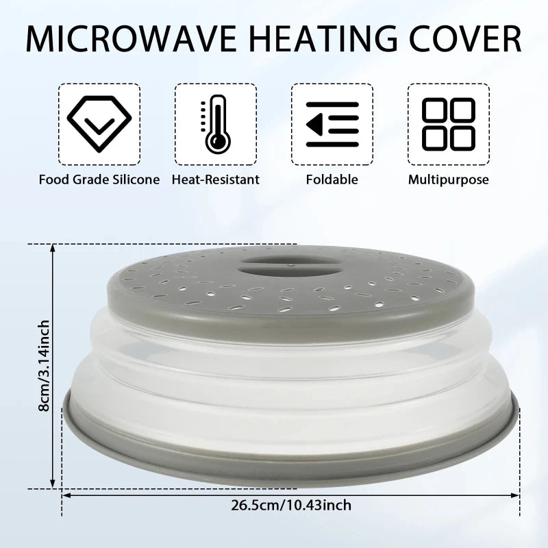 Microwave Splatter Cover 10.5inch Collapsible WithHandle Multi Functional MicrowavePlate Cover BPA Free Dishwasher-Safe Peaceful Pleasures Health and Wellness