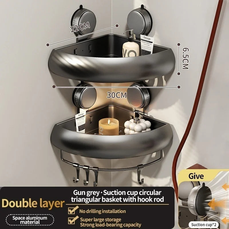 No-Drill Suction Cup Shower Shelf | Aluminum Bathroom Rack