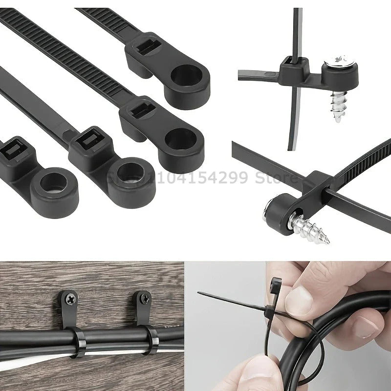 Screw Hole Nylon Cable Ties Self-Locking 4×150mm | 100–500 Pcs