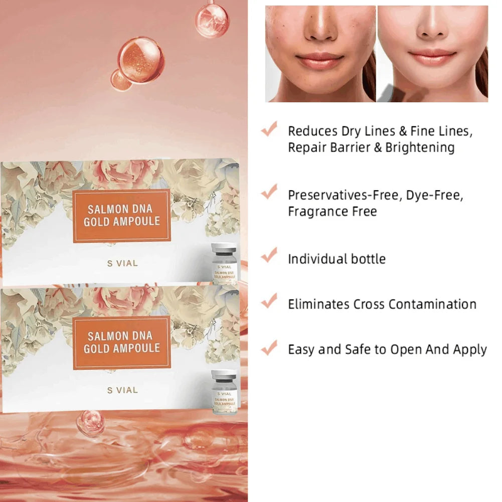 Salmon DNA Facial Essence Gold Ampoule Skin Booster Serum Kit Brightening Whitening Moisturizing Rejuvenation Care Skin Peaceful Pleasures Health and Wellness