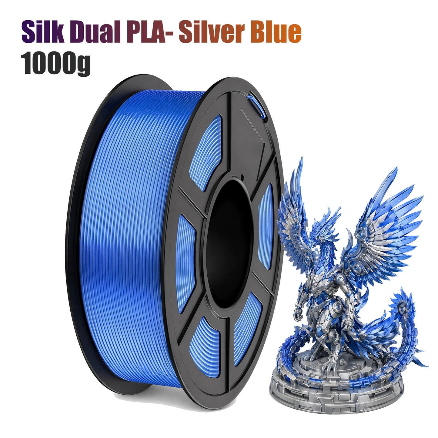 Dual Color Silk PLA Filament 1.75mm Silver Blue 250g | FDM
