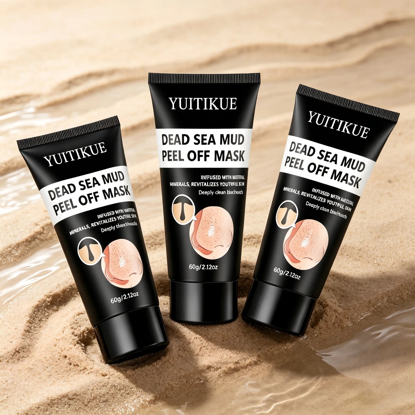 YUITIKUE Dead Sea Mud Peel Off Mask 60g Deep Clean Blackheads & Revitalize Skin with Natural Minerals Peaceful Pleasures Health and Wellness 3pc