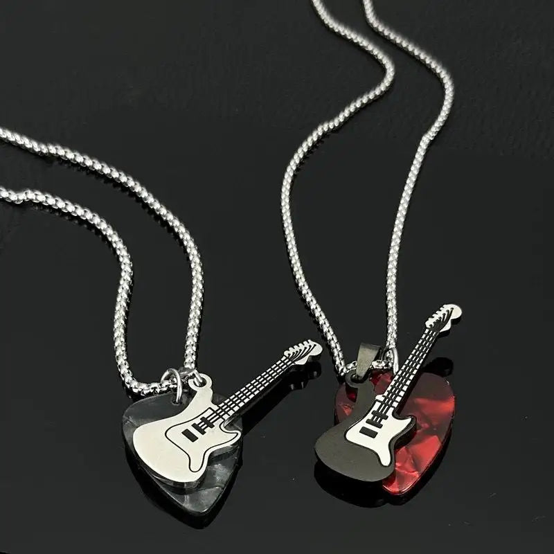 Hip-Hop Guitar Pick Pendant Necklace | Punk Steel Chain