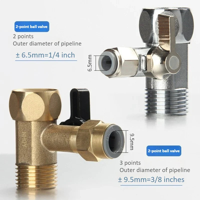 Copper 3-Way Shut-Off Valve 1/4" & 3/8" | RO Water Adapter