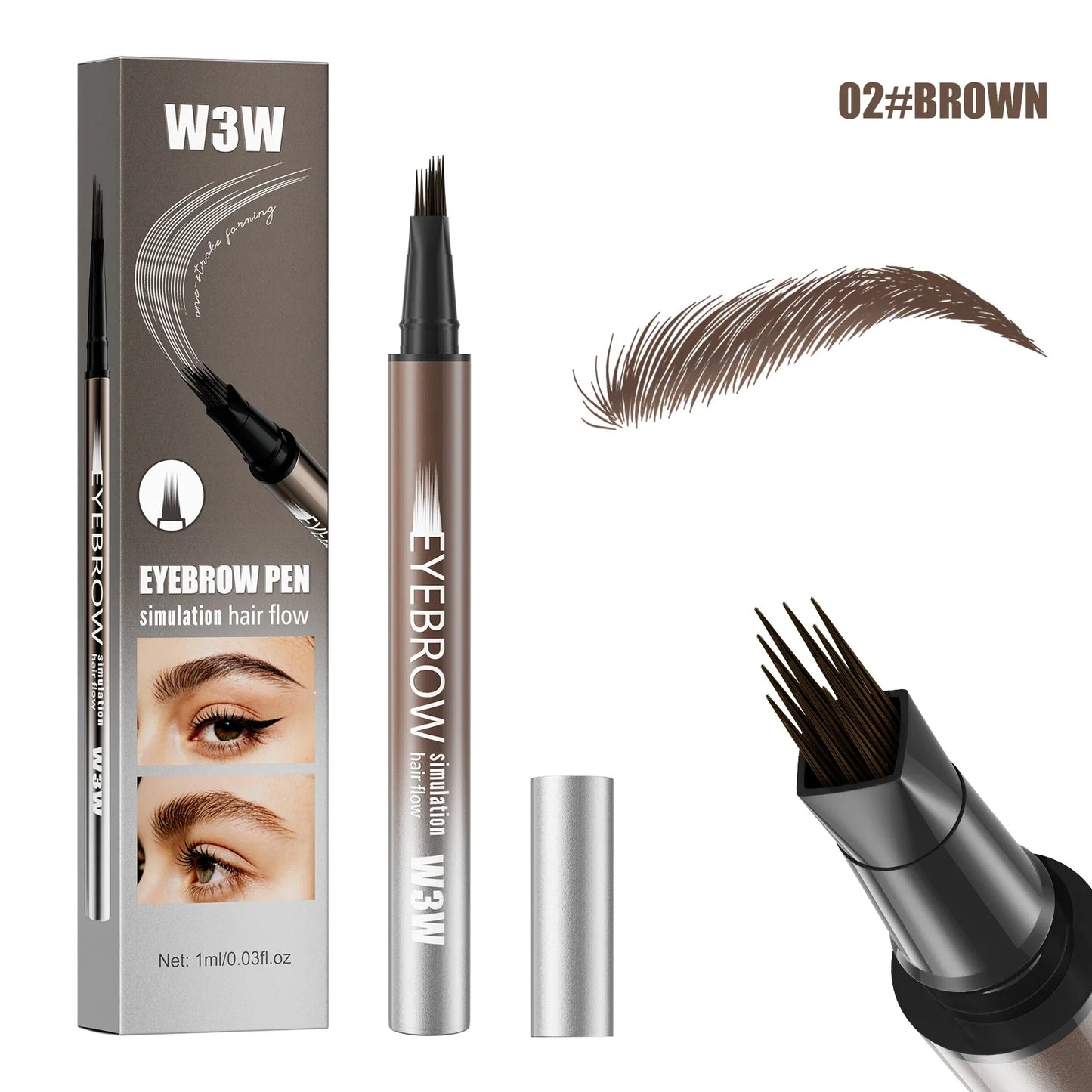 W3W Waterproof Liquid Eyebrow Pen – 5 Colors, Long-Lasting