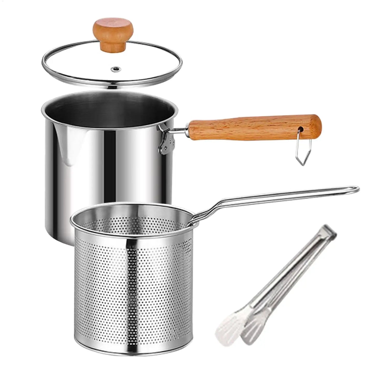 Stainless Steel Deep Fry Pot with Strainer Basket & Lid