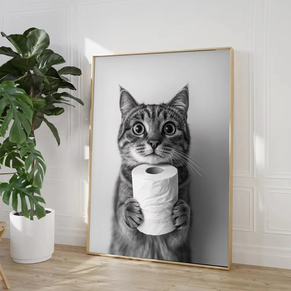Funny Animal Toilet Paper Canvas Wall Art – Bathroom Decor
