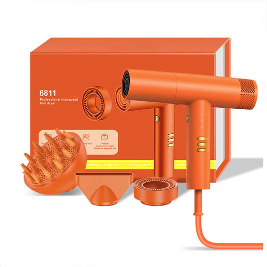 Salon Hair Dryer Professional Blow Drier Hot and Cold Adjustment Hair Dryer Machine Powerful Negative Ion Home Appliance Peaceful Pleasures Health and Wellness Orange US