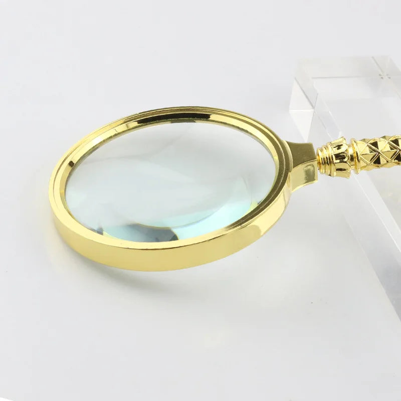 High Magnification Full Gold Gift Magnifying Glass Handle Reading Loupe Can Be Attached and Detached with Keychain Function Peaceful Pleasures Health and Wellness